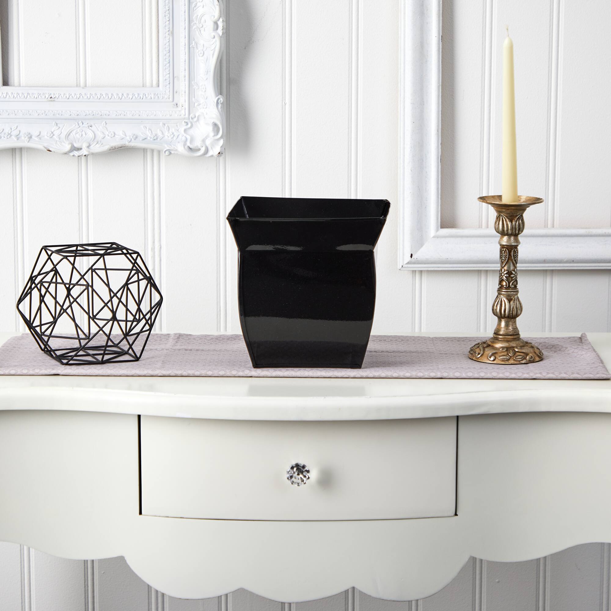 8" Black Fluted Metal Square Planter